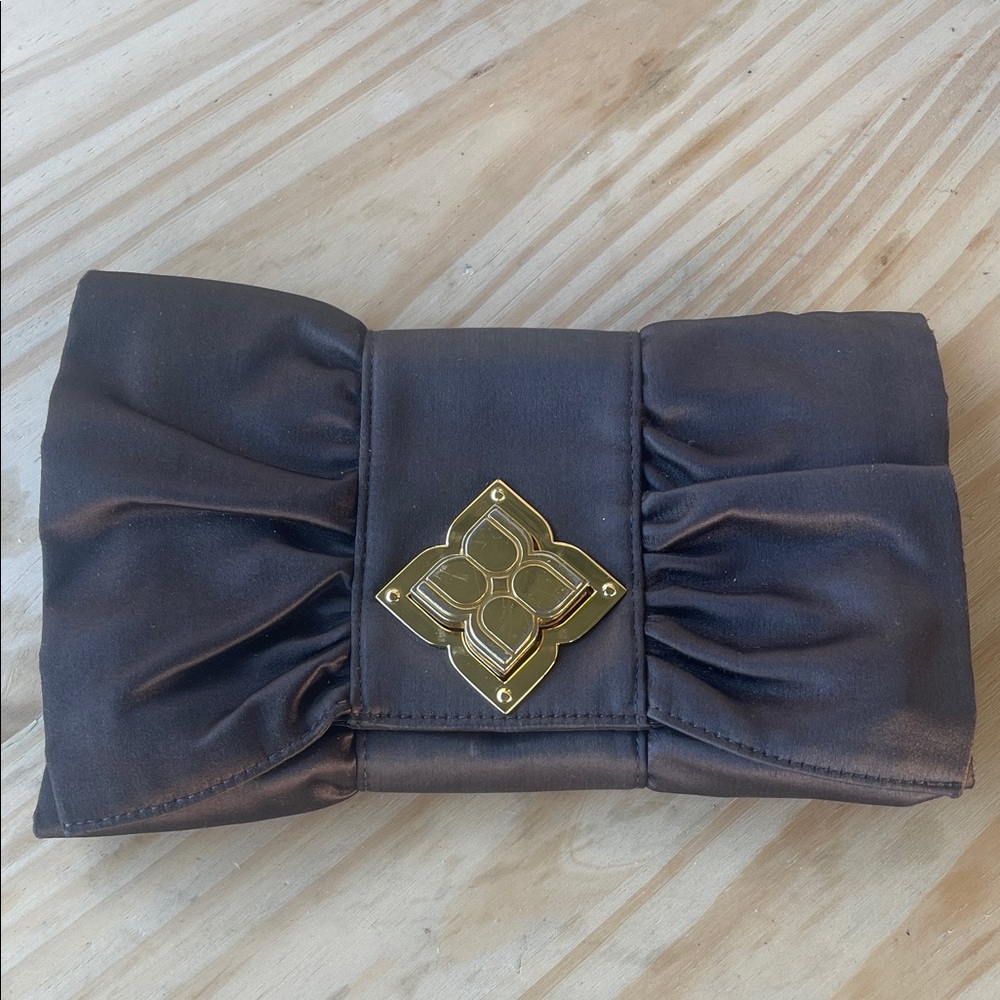 BCBGMaxAzria Black Clutch with Gold Emblem